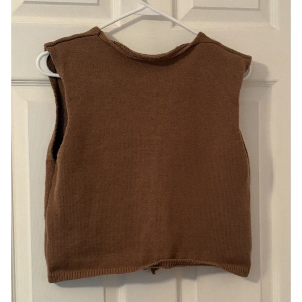 XL Sweater Vest Brown Knit Boho V-Neck Sleeveless Cardigan Preppy Runs Small IMO - Picture 2 of 5